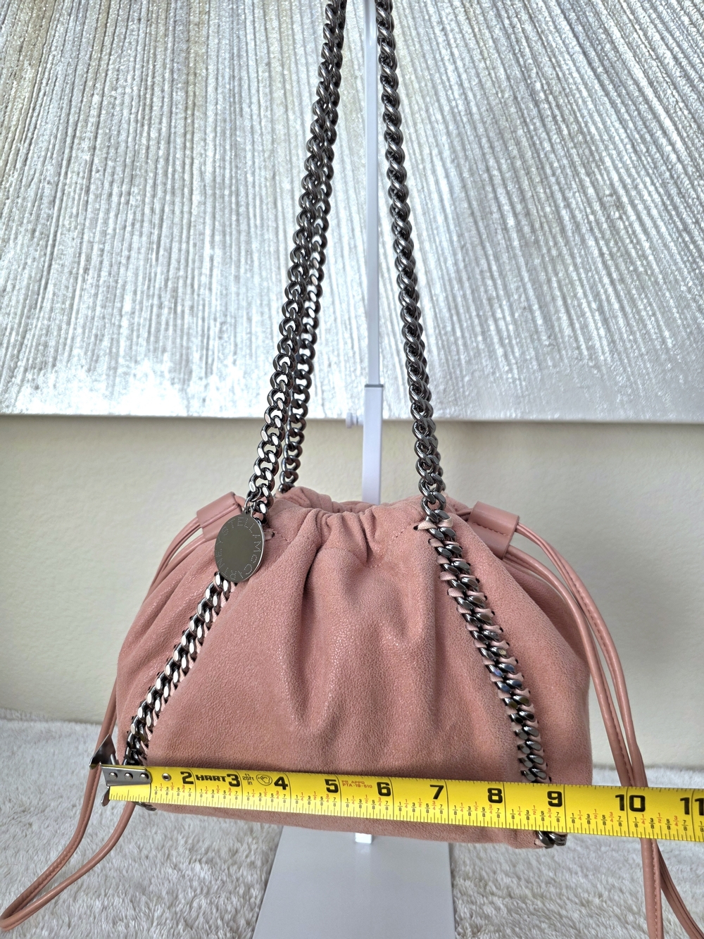 Rare Stella McCartney Falabella Coral Pink Silver Mini Drawstring Pouch Tote - Picture 11 of 16